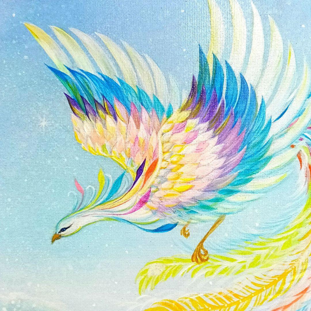 No.530 F3キャンバス 鳳凰 富士山 アクリル画 原画 開運絵画