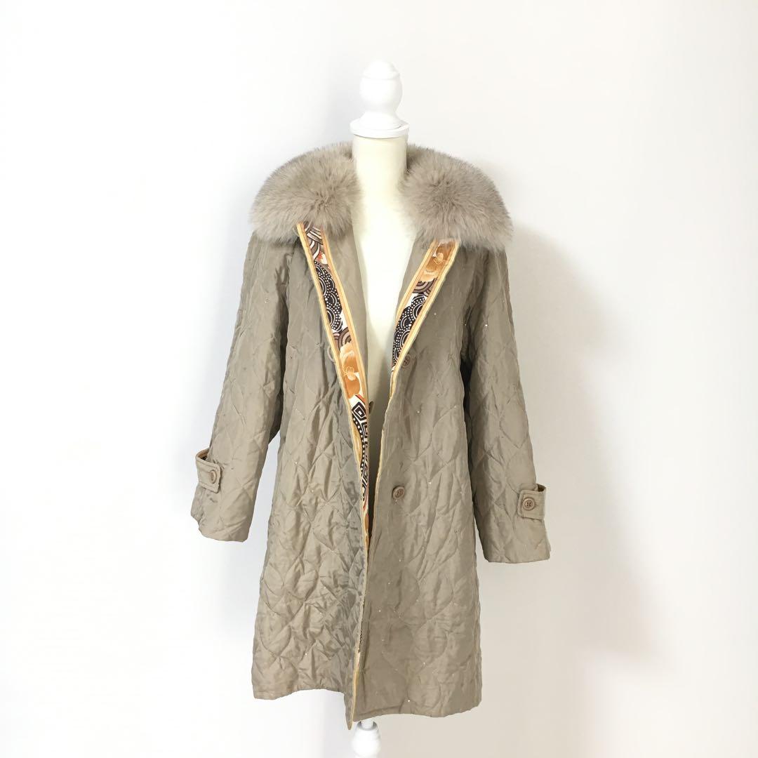 美品 LEONARD レオナール シルク スパンコール 中綿 ファー コート