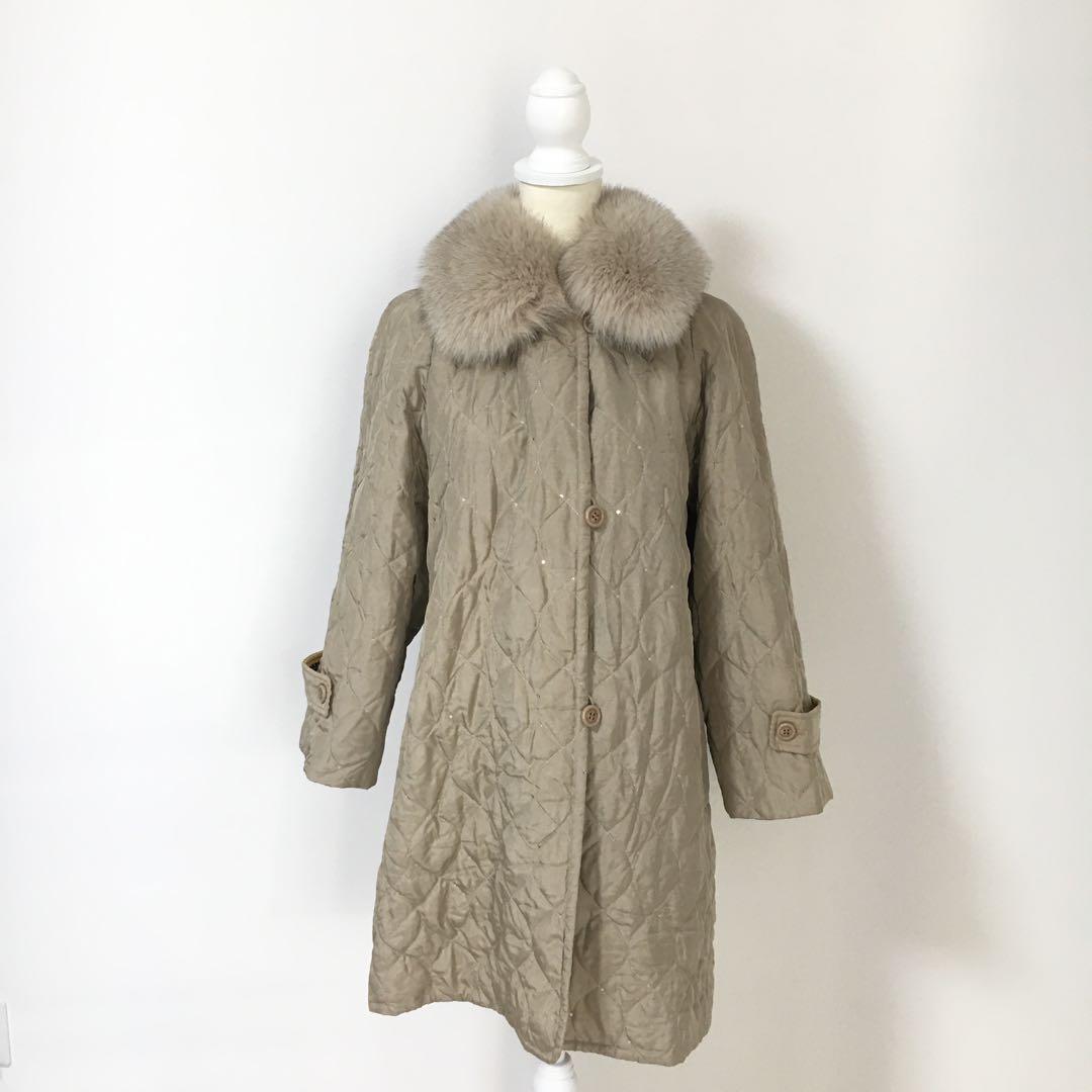 美品 LEONARD レオナール シルク スパンコール 中綿 ファー コート