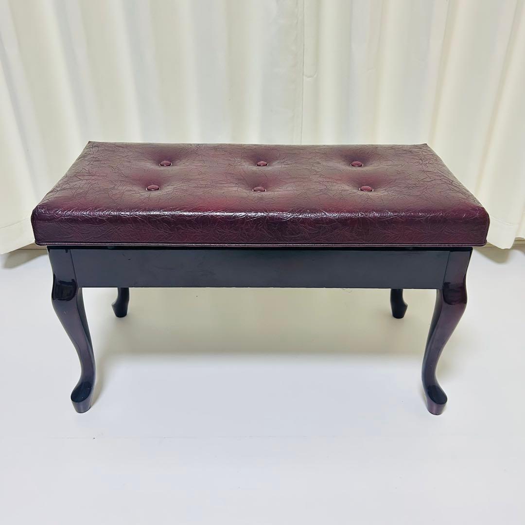 美品】ピアノ椅子 高低自在椅子 椅子 ベンチ 猫脚 ワインレッド 赤