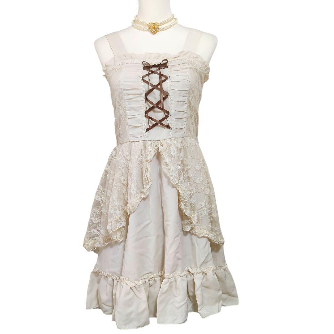 axes femme アイボリー レース装飾 ノースリーブワンピース ロリータ