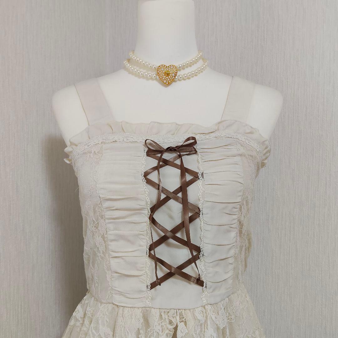 axes femme アイボリー レース装飾 ノースリーブワンピース ロリータ