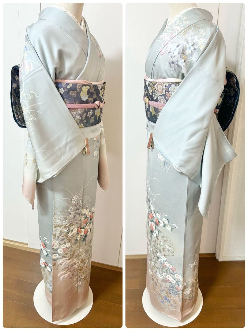 美品 未使用 しつけ糸付 裄丈長め 正絹訪問着 フルセット4点 袋帯