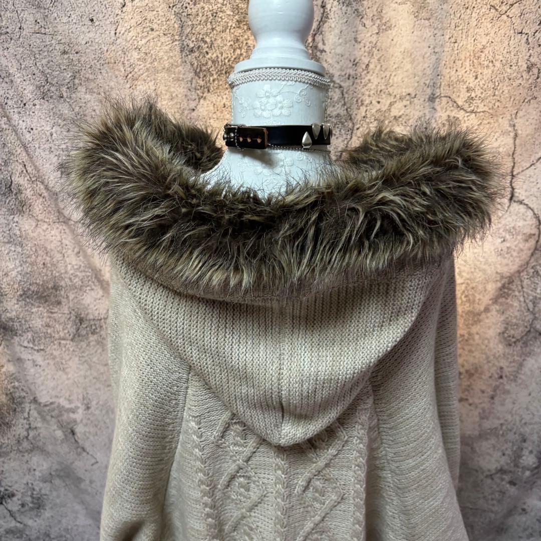 y2k 00s 森ガール ニットポンチョ スカート 2点セット ファー フリンジ
