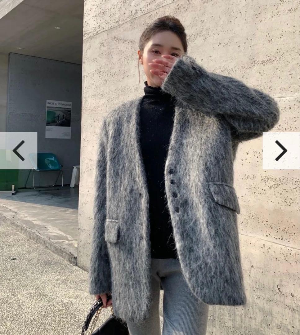 新品】バースデーバッシュ シャギーノーカラージャケット グレー