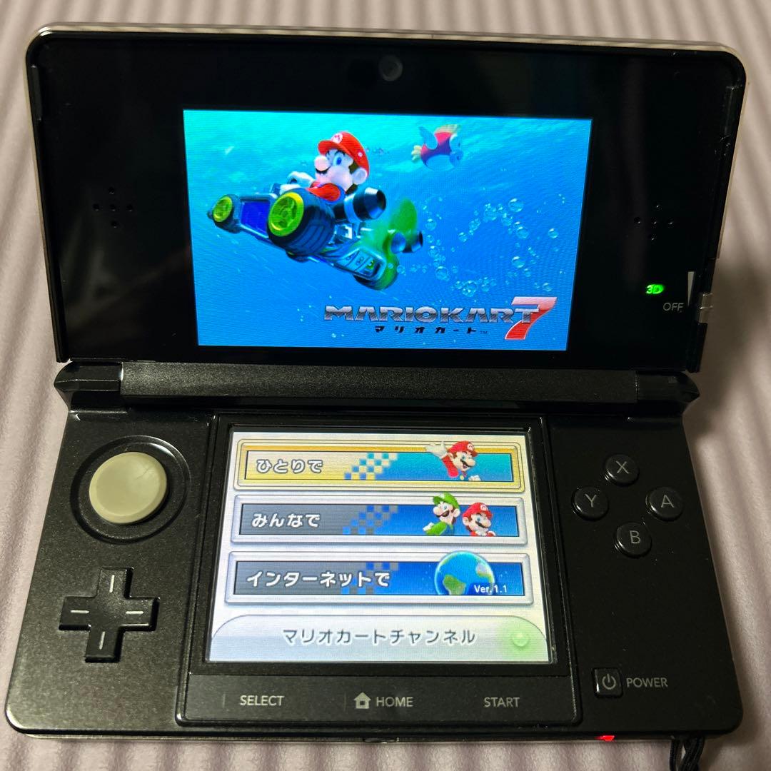 Nintendo 3DS 本体 動作確認済 マリオカート7付き 充電器付き 黒
