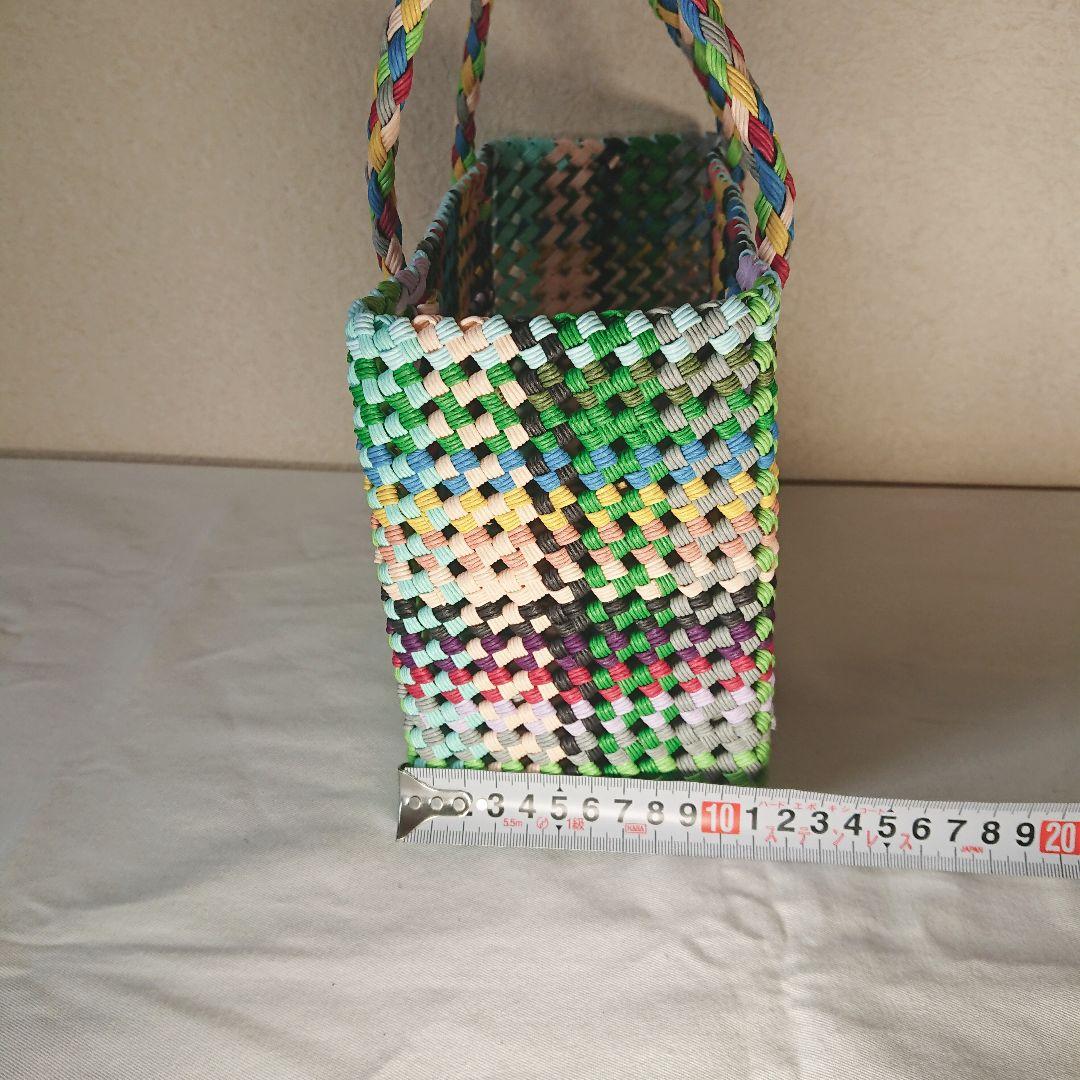 337.マルチカラーチェック柄 かごバッグ クラフトバンド エコクラフト