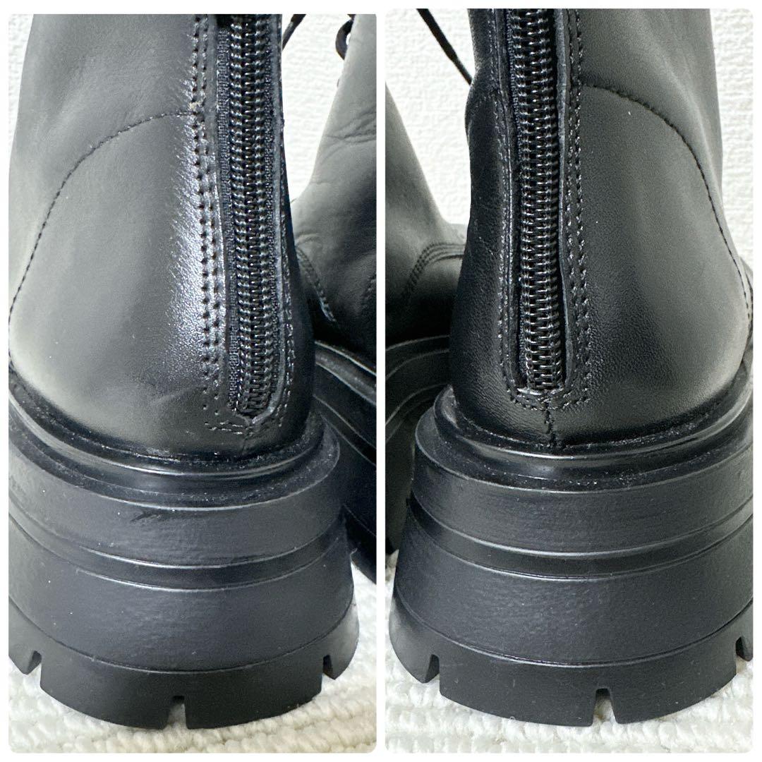 ZARA 厚底 トラックソール レザー ブーツ 黒 バックジップ 35 - メルカリ