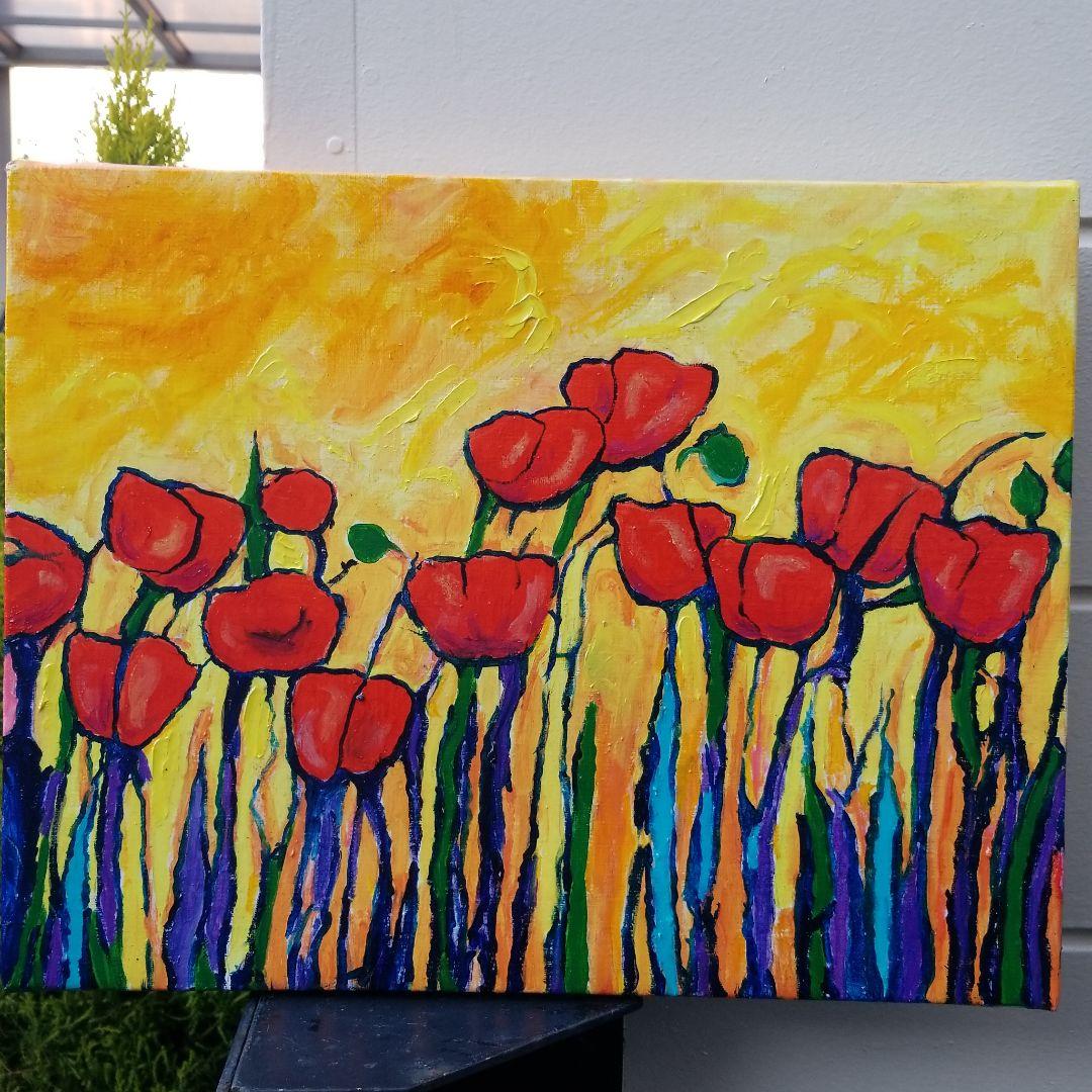 油絵　専用　春を告げる夕焼けのポピー 油絵専用春を告げる夕焼けのポピー