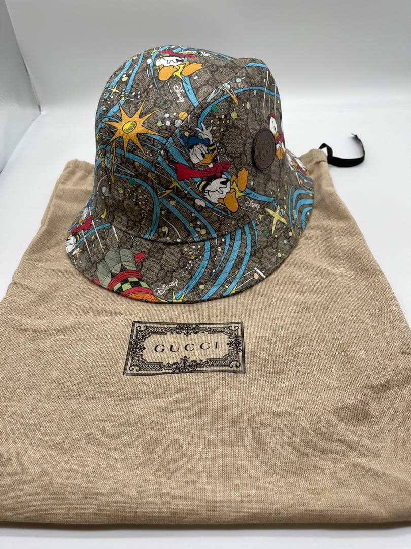 レア　グッチ　ディズニーコラボ　ドナルド　ハット　サイズM 保存袋付き　美品 2020-11-02-5-e1604654061537.png