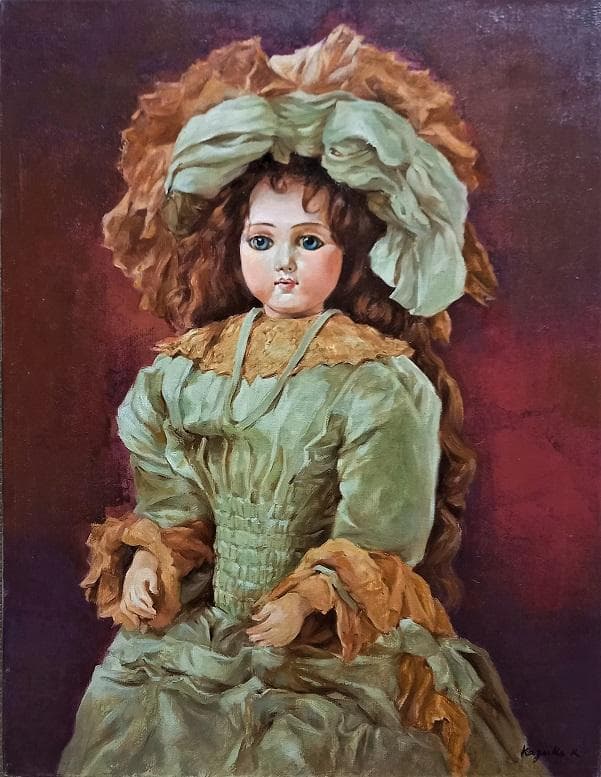 岸本和子 「人形」 大調和会 技巧的に実力がある油彩画 P10号