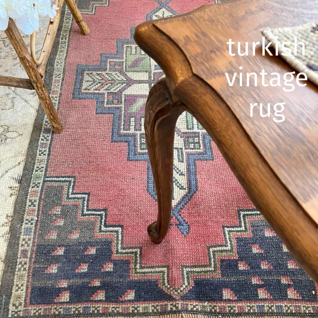 大きめ63×119上質くすみ大人ピンク グレーメダリオン トルコ