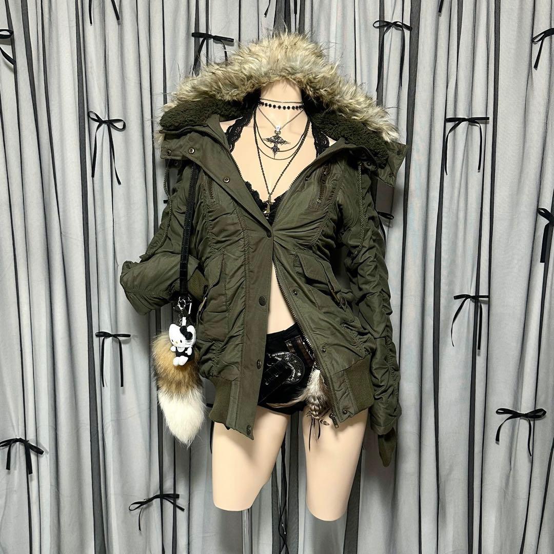 平成ギャル y2k フード ファー付きミニタリーモッズコート フェアリー