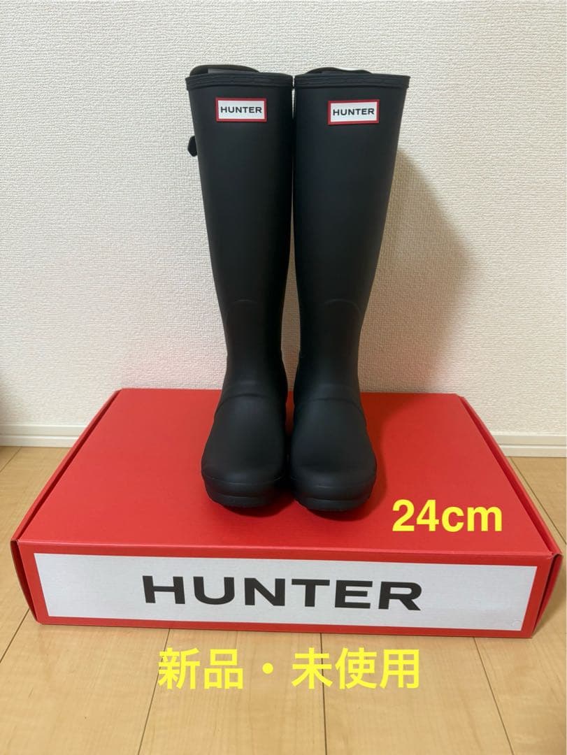 新品・未使用品　HUNTER ブラック ロングブーツ　UK5 24cm 数時間のみ使用】HUNTERレインブーツ UK5 ブラック - メルカリ