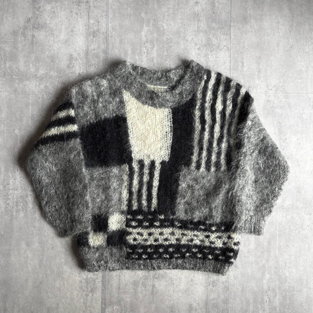 80-90s vintage】レア モヘアニット 毛足長め 幾何学模様 短丈 - メルカリ