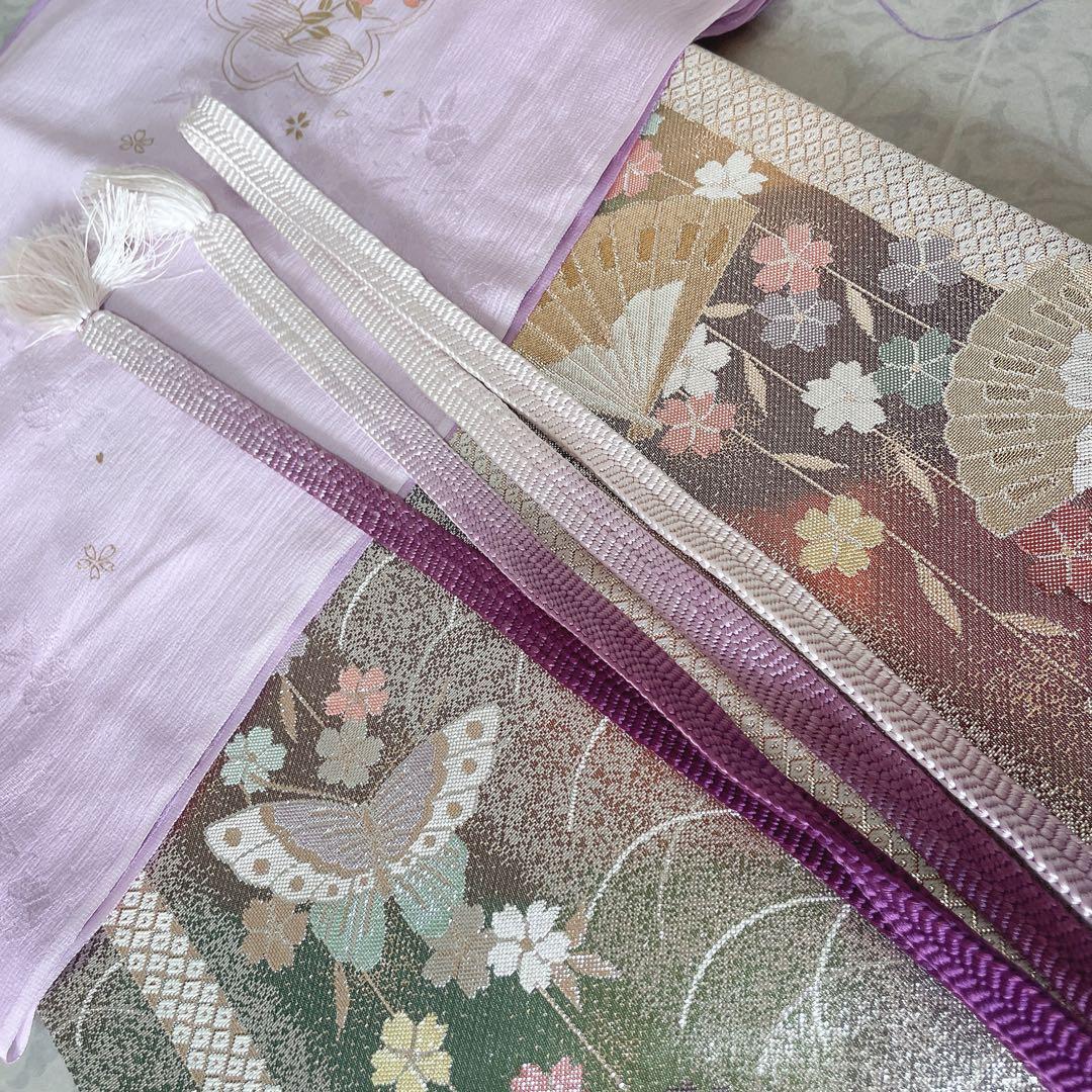 色無地 フルセット 紫 丸に剣片喰 シンプル 礼装 カジュアル 着物 I2