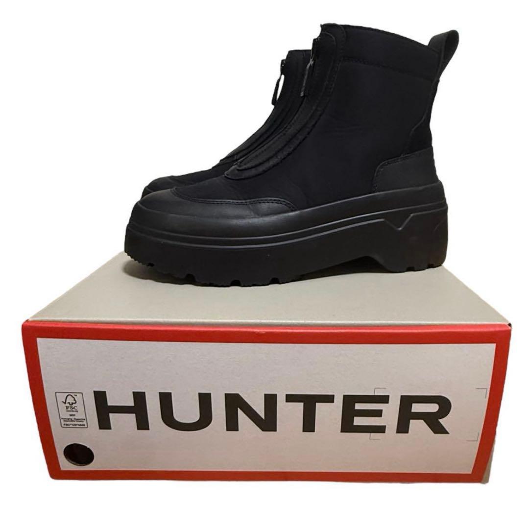 【新品】HUNTER ハンター レインシューズ ZIPショートブーツ ブラック HUNTER（ハンター） レインブーツ EXPLORER CHELSEA FLATFORM