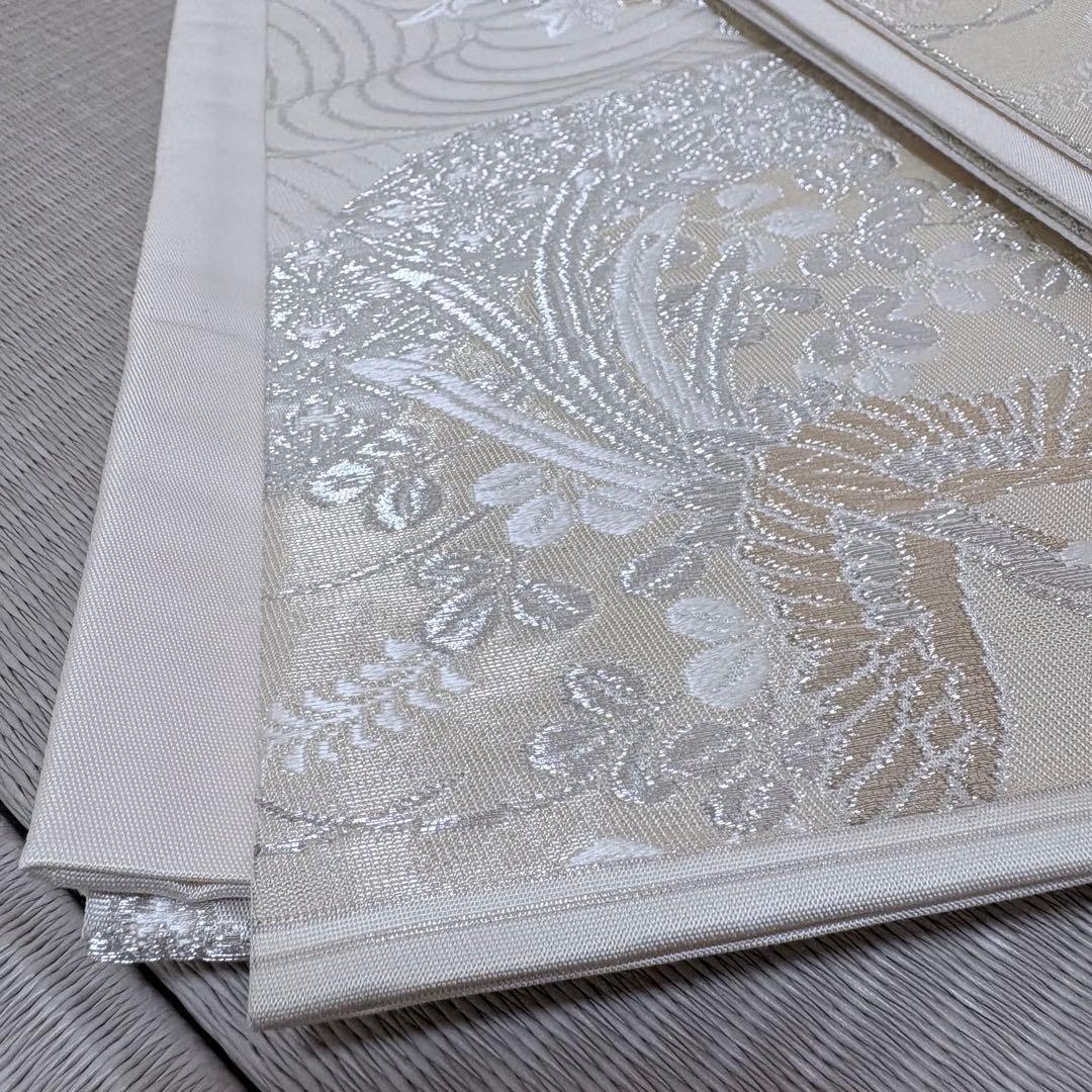 正絹 九寸名古屋帯 鳳凰文 金銀糸 白系 御誂え 礼装 フォーマル 約