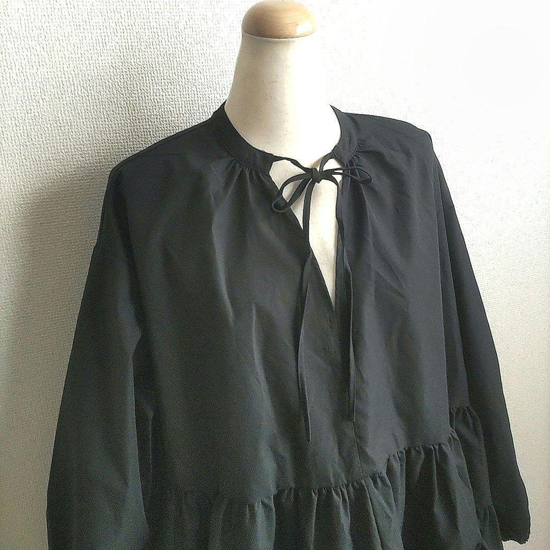 新品タグ付 アダプト 長袖 ブラウス 黒 ティアード シャツ ブラック