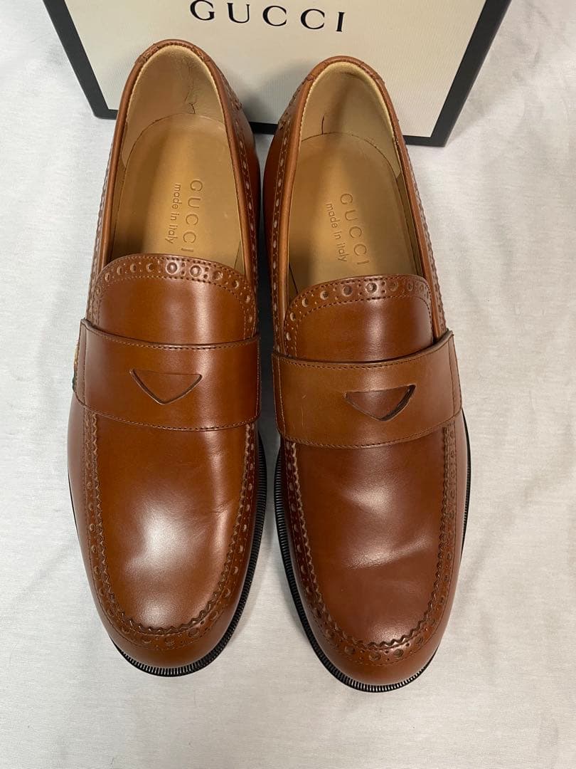 2D110 GUCCI グッチ レザーローファー ライトブラウン 26.0cm