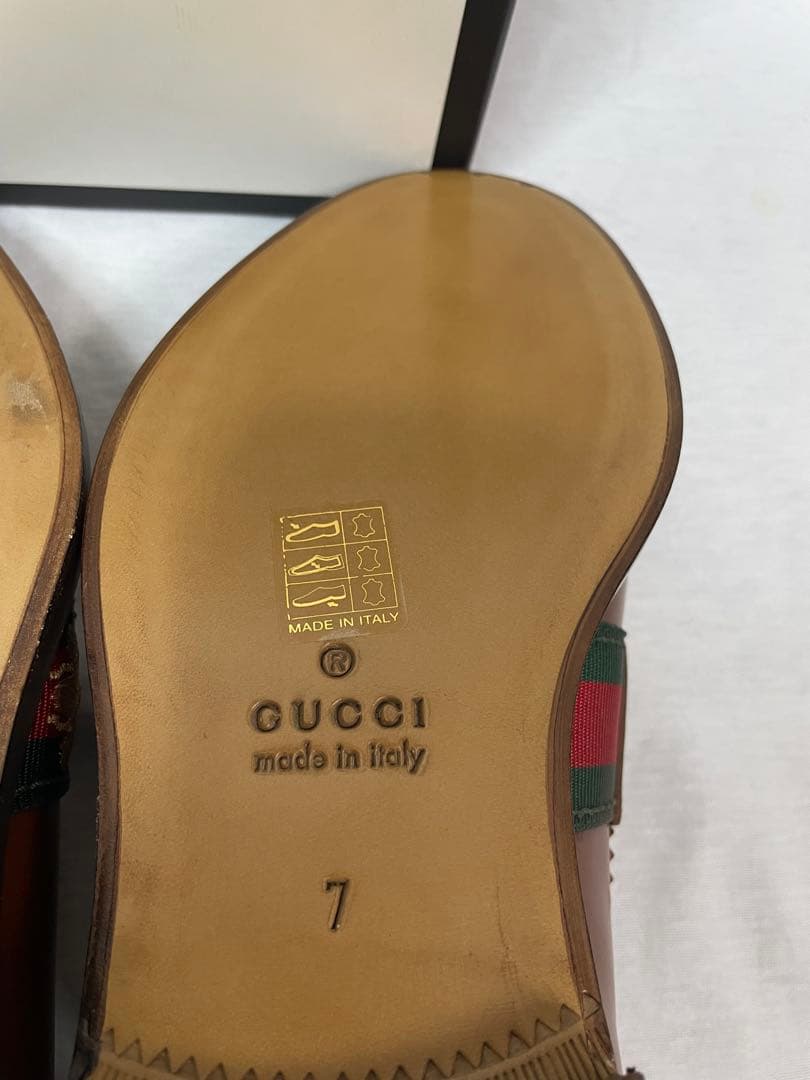 2D110 GUCCI グッチ レザーローファー ライトブラウン 26.0cm