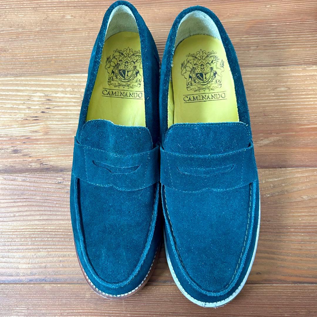 CAMINANDO スウェードローファー アシンメトリー グリーン メキシコ製