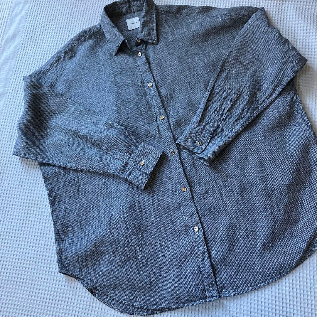 スピックアンドスパン 80リネン カシュクールビッグシャツ ブラック