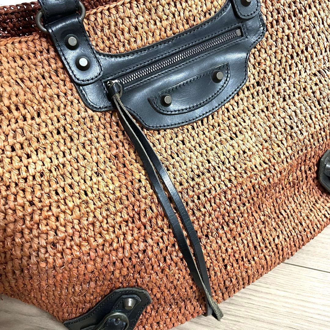 バレンシアガ カゴバッグ トートバッグ ラフィア シティ ミラー 編み込み