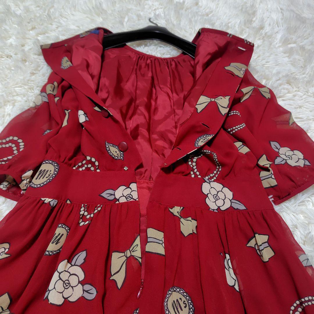 極美品♡希少40】エムズグレイシー アイコン柄シフォンリボンフレア