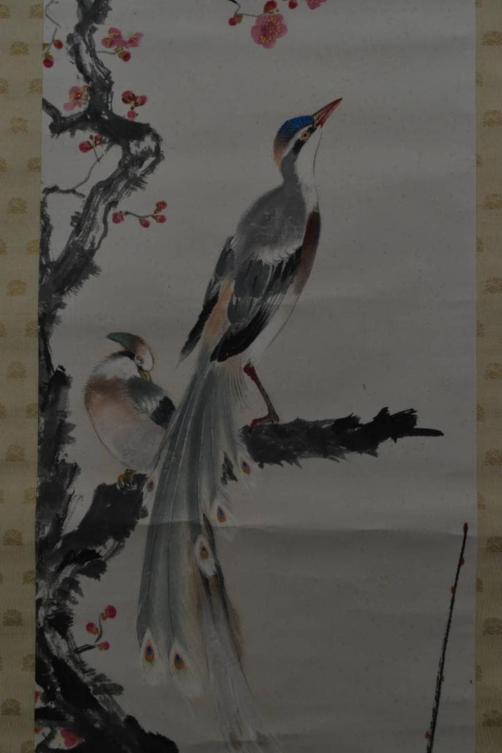 真作】植中直斎/梅花寿帯鳥図/掛軸☆宝船☆Z-916 - メルカリ