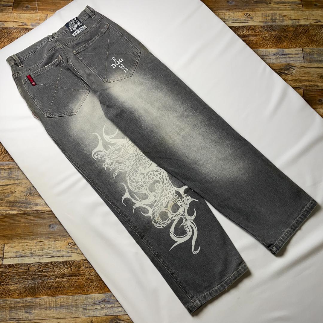 ドッグタウンバギーデニムジーンズw31刺繍b系黒龍古着ストリート