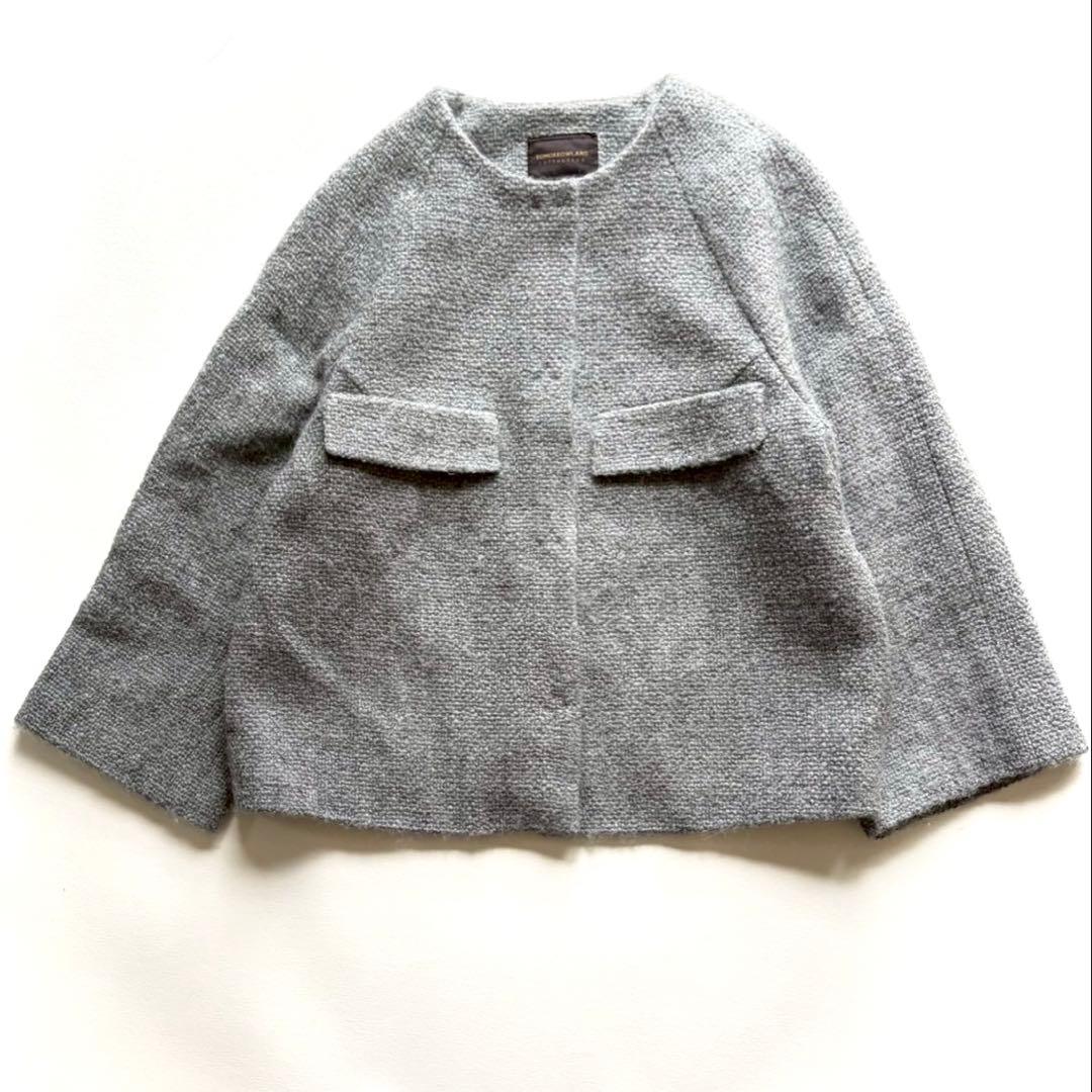 TOMORROWLAND Collection 上質ツイード Aラインジャケット セール】 ロングスラブツイード クルーネックジャケット （ノーカラー