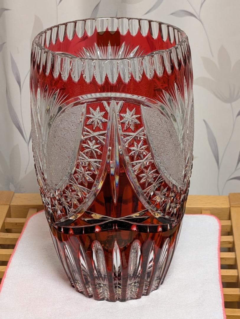 KONIG ケニッヒ クリスタル 切子 ガラス 花瓶 レッド ドイツ - メルカリ