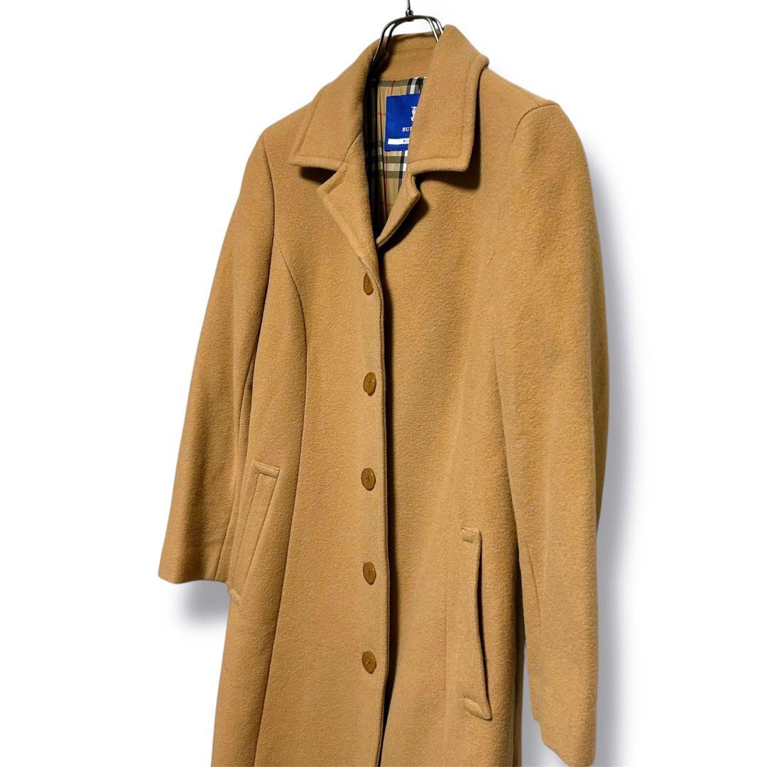 バーバリーブルーレーベル ロングコート ウール キャメル 刻印ボタン