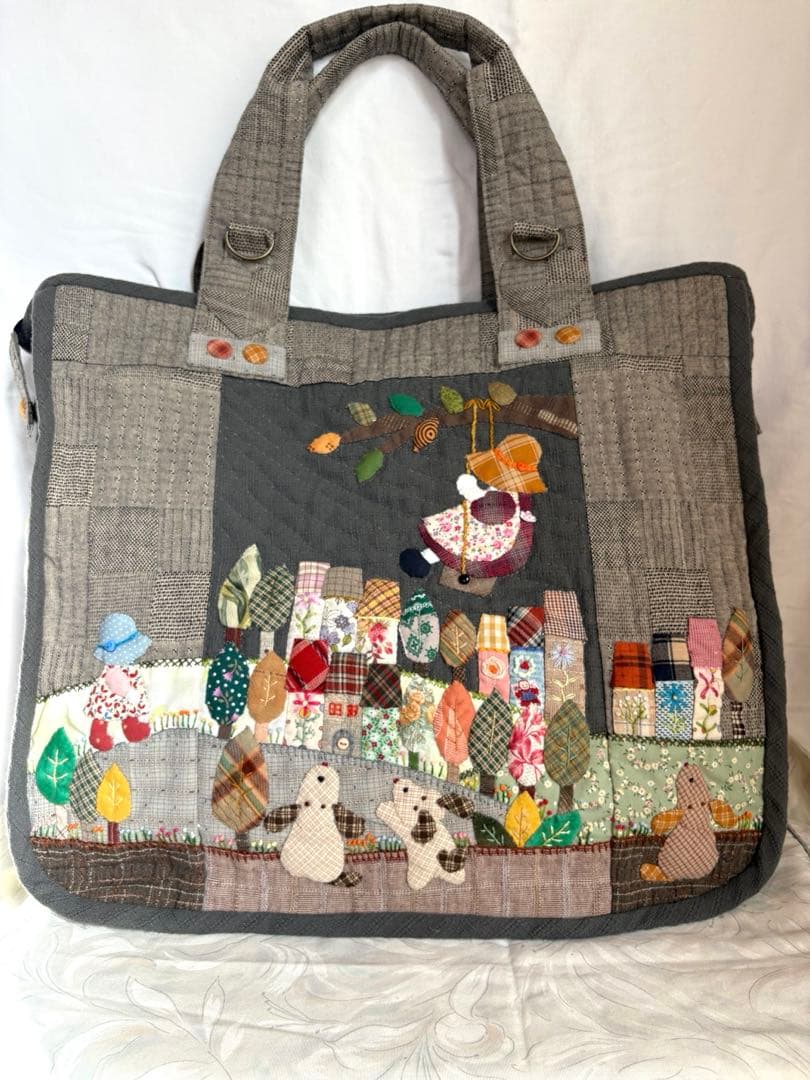 ハンドメイドパッチワーク　2way使い　大きめバック　ハウスと花とスー NO49 パッチワークキット】 925 クロスのトートバッグ : ZUIオンライン