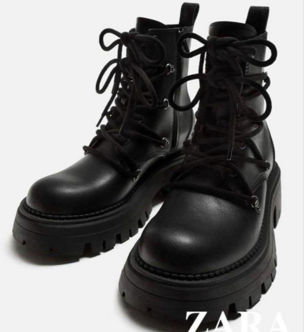 日本未発売 激レア ZARA ボリュームレースアップブーツ - メルカリ