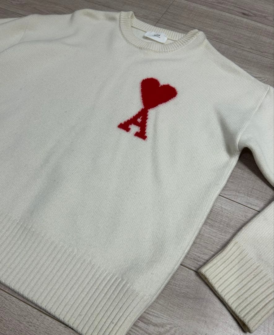 芸能人着用】AMI PARIS アミパリス ロゴニット セーター ホワイト M