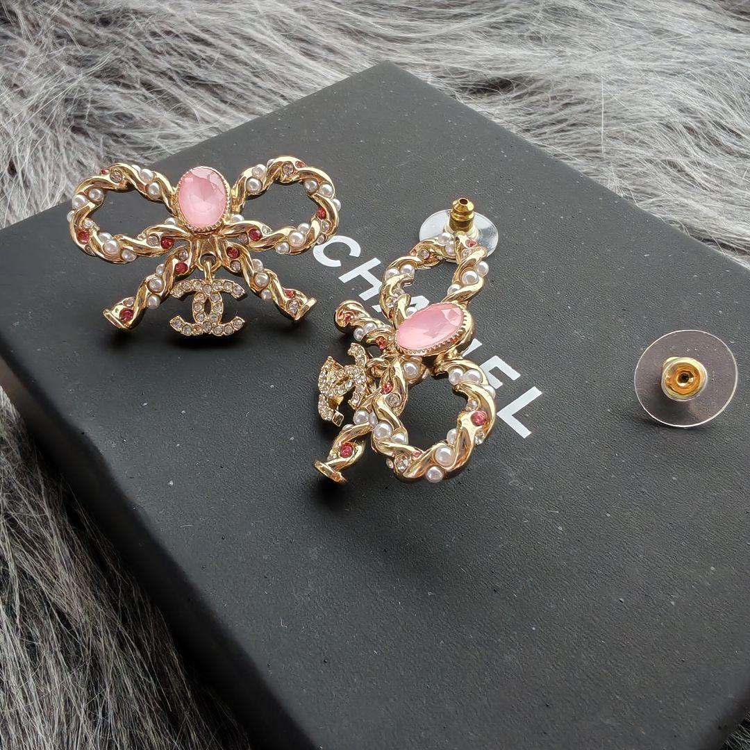 CHANEL シャネル ピアス リボン ピンク - メルカリ