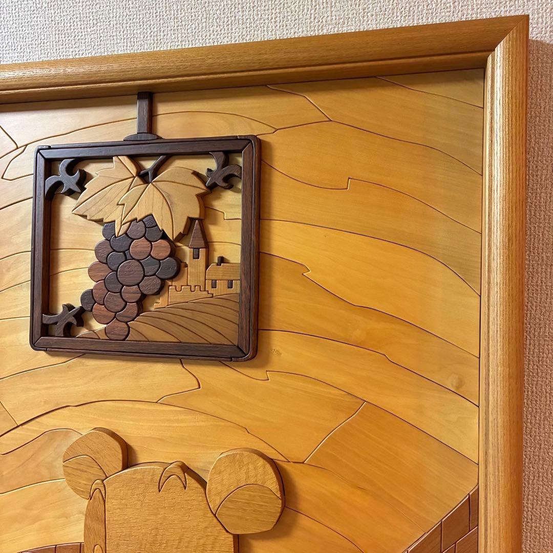美品 【あさのたかを】木製 組木絵 タイルアート 大型木版画 くま