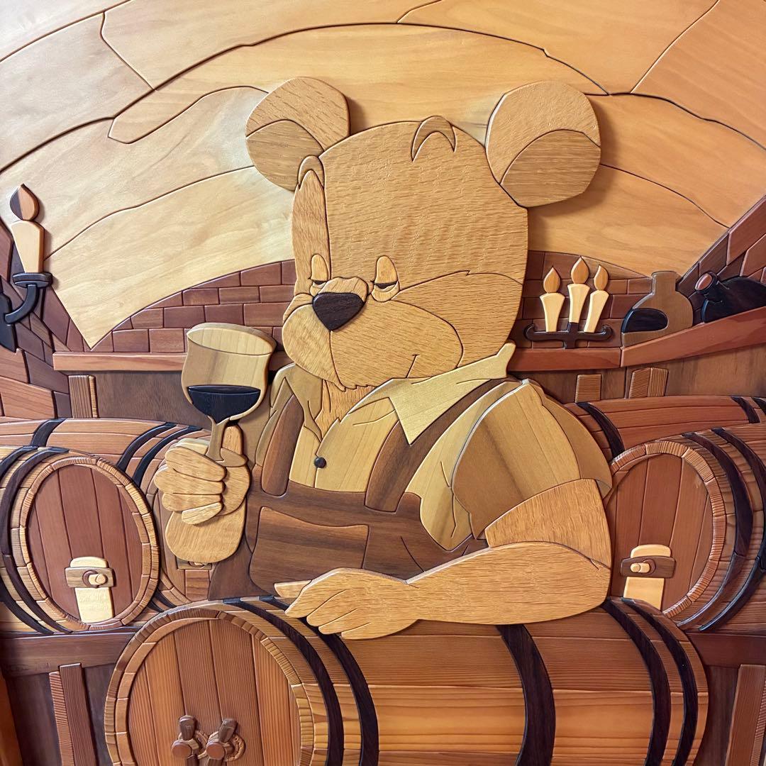 美品 【あさのたかを】木製 組木絵 タイルアート 大型木版画 くま