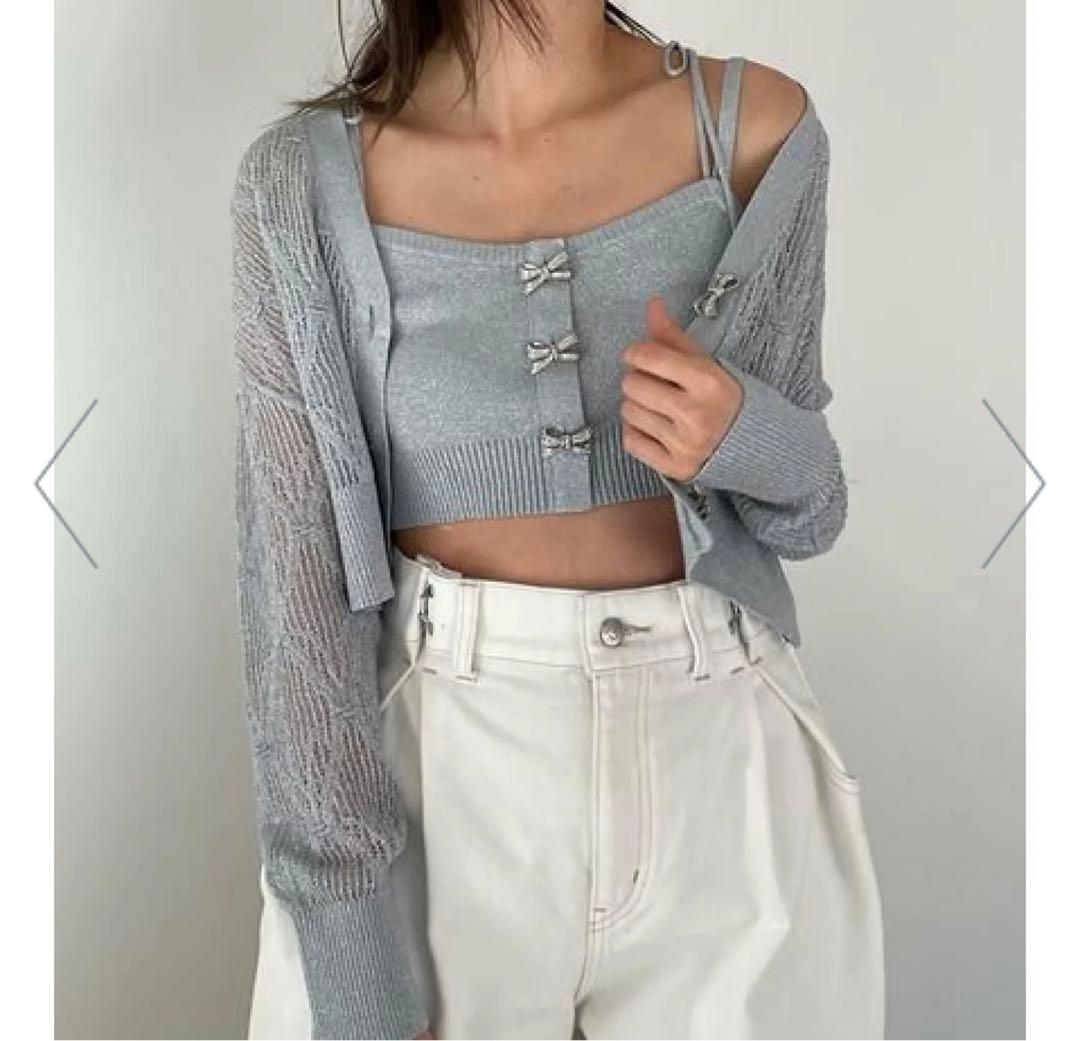 snidel リボンビジューボタンビスチェ　カーディガン SNIDEL 🩷リボンビジューボタンビスチェ＆シアーカーディガン