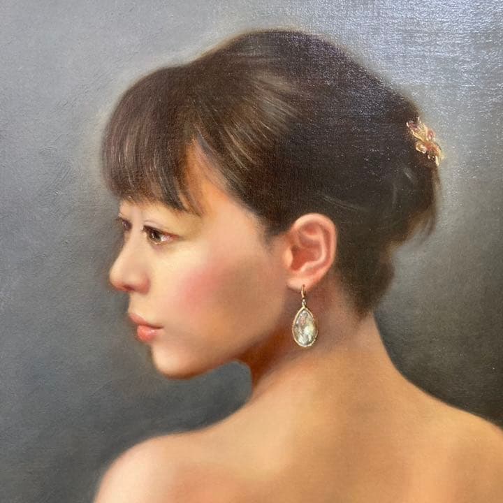 真作保証】疋田正章「悠」油彩6号 真筆 額装 美人画 リアリズム 写実