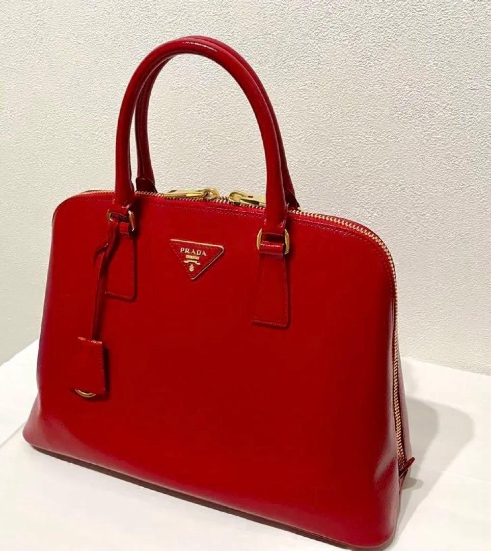美品】PRADA プラダ サフィアーノヴェルニ ハンドバッグ 赤 ロッソ