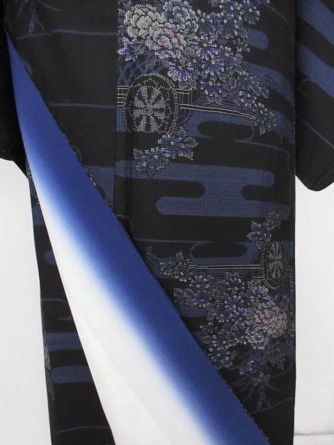 着用少ない！美品＊純泥染＊9マルキ＊本場大島紬＊黒＆青＊着物