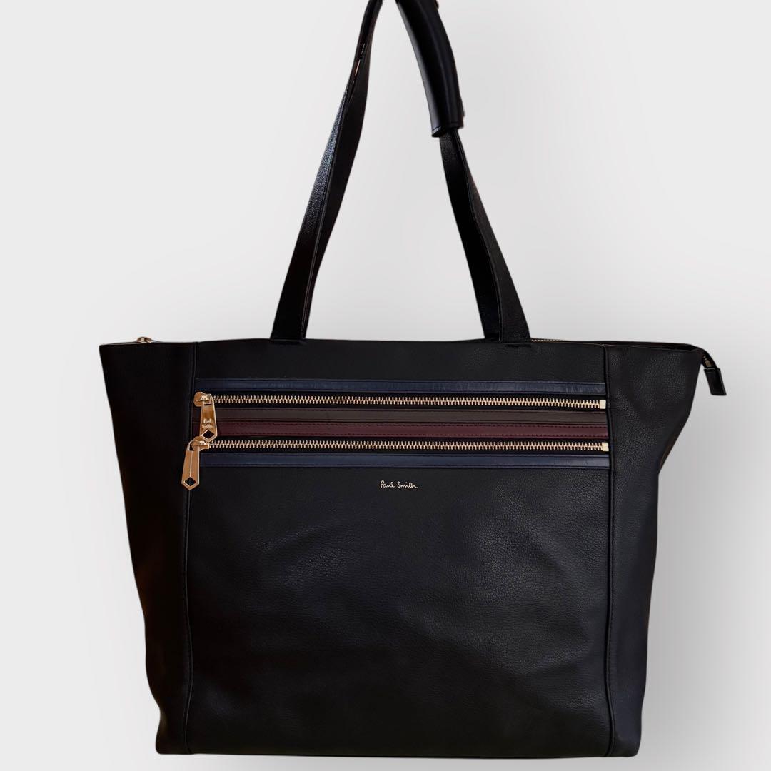 ポールスミス シグネチャー ジップストライプ トートバッグ 肩掛け 黒