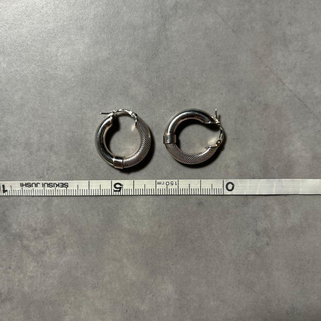 ヴィンテージ イタリア製 925 シルバー 切り替え デザイン フープ ピアス