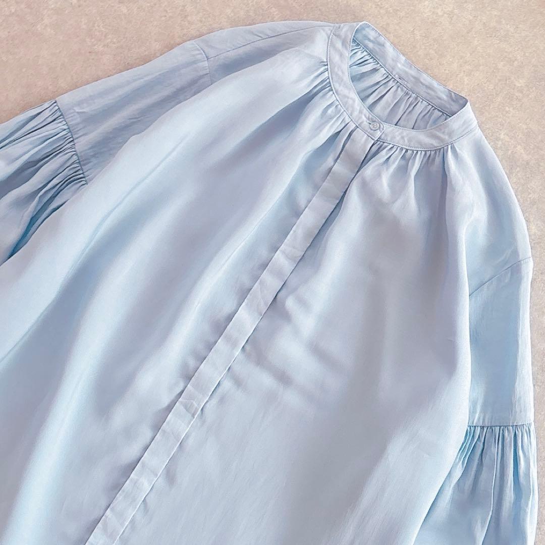 美品 ミラオーウェン 24SSボウタイ 袖ボリュームブラウス 2way ブルー