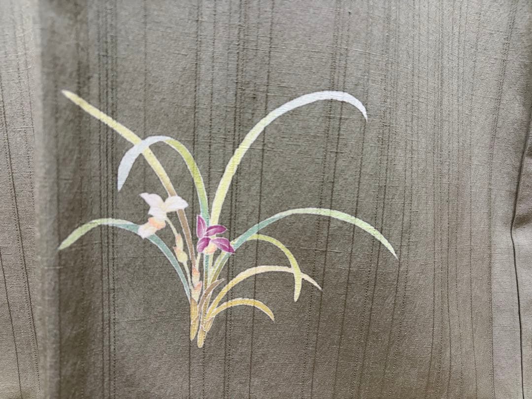 D 美品 十日町友禅 女流作家 遠田藤舟 花模様 緑 紬 正絹 袷 付下げ