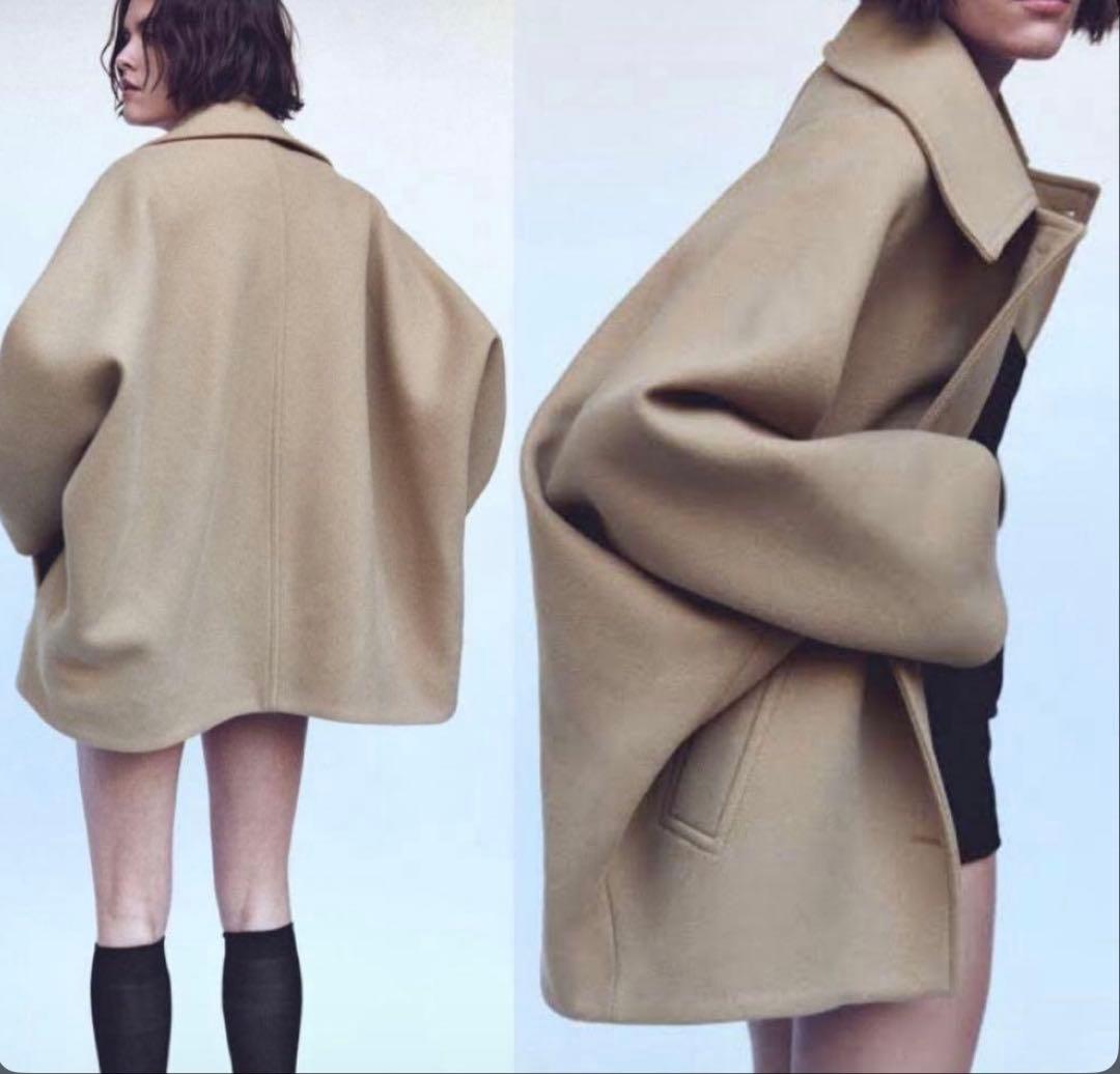 ZARAオーバーサイズショートコート キャメル M-L - メルカリ