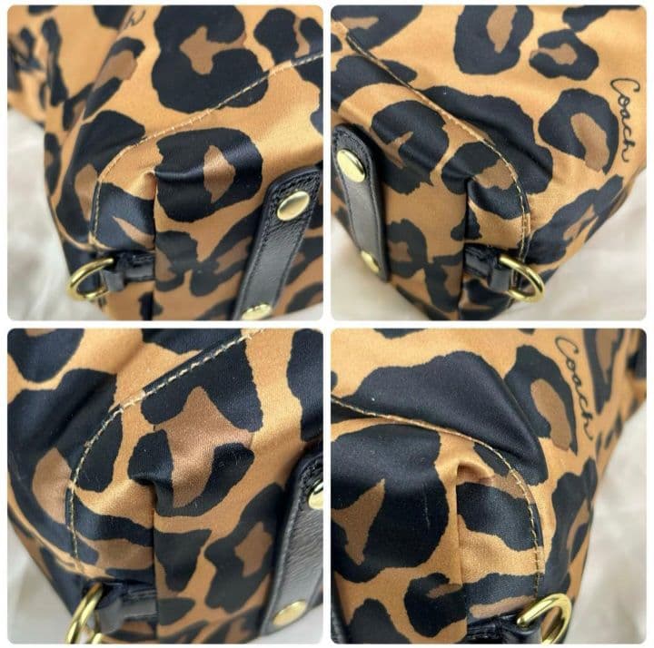 極美品】コーチ マディソン ナイロン パテントレザー レオパード 2way